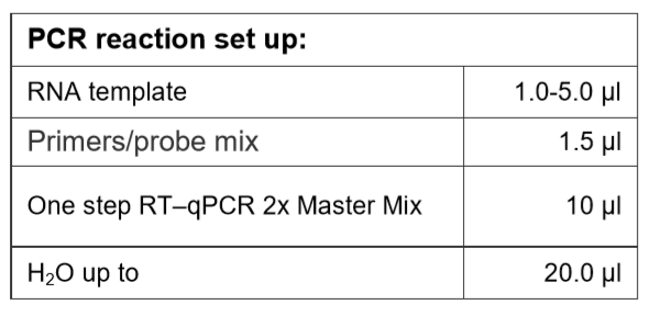 PCR Reaction Set Up Covid-19 RT-qPCR Probe based