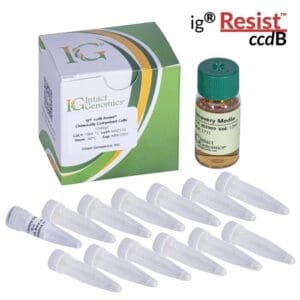 Biotechnology kit with vials and media bottle.