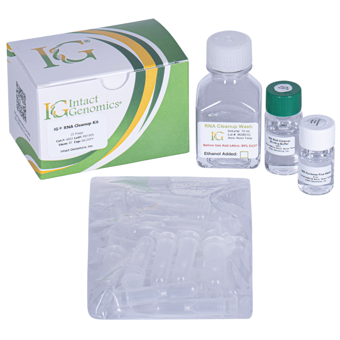RNA cleanup kit with bottles and box.